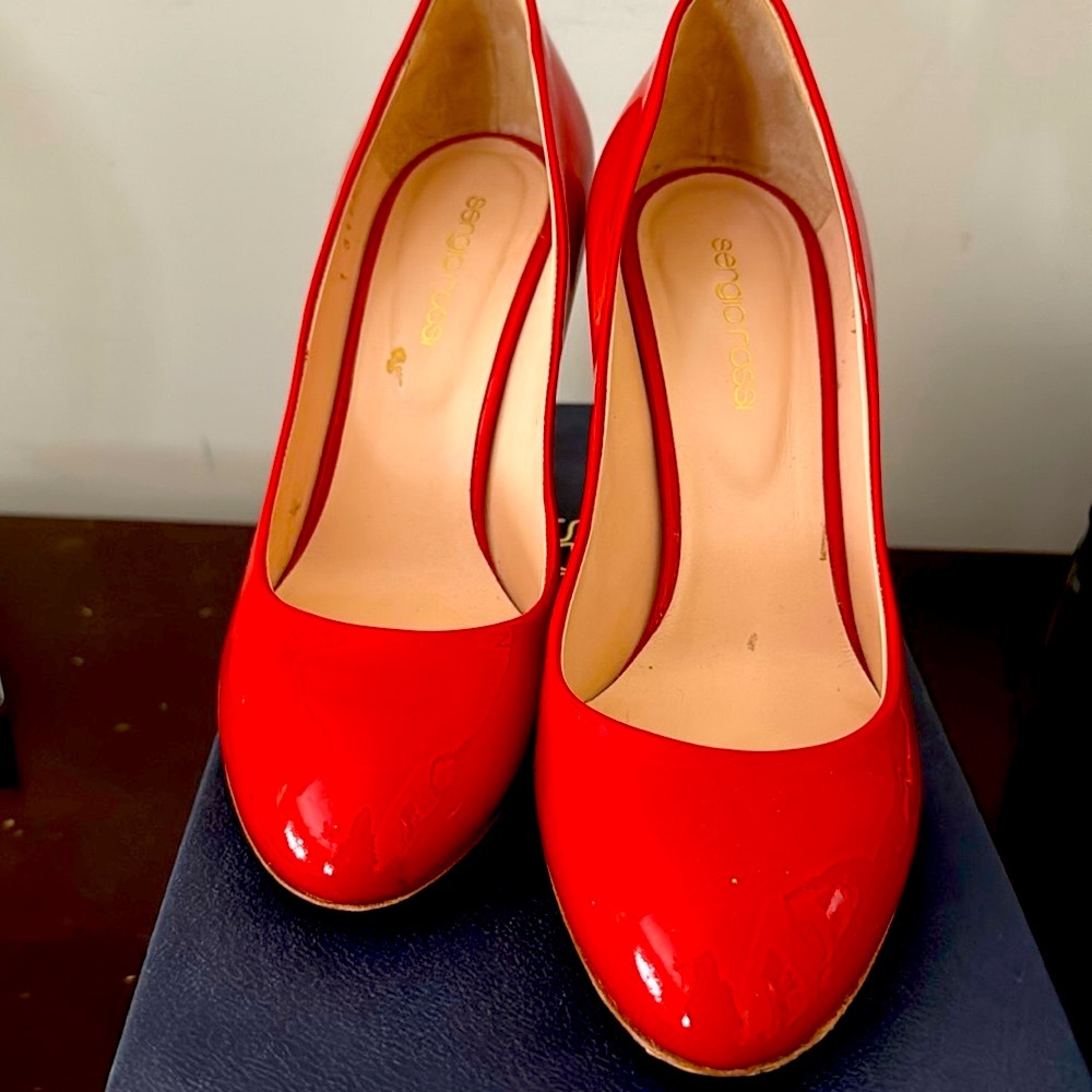 Like New In Box. Sergio Rossi perfect red patent pumps  for Valentine's Day